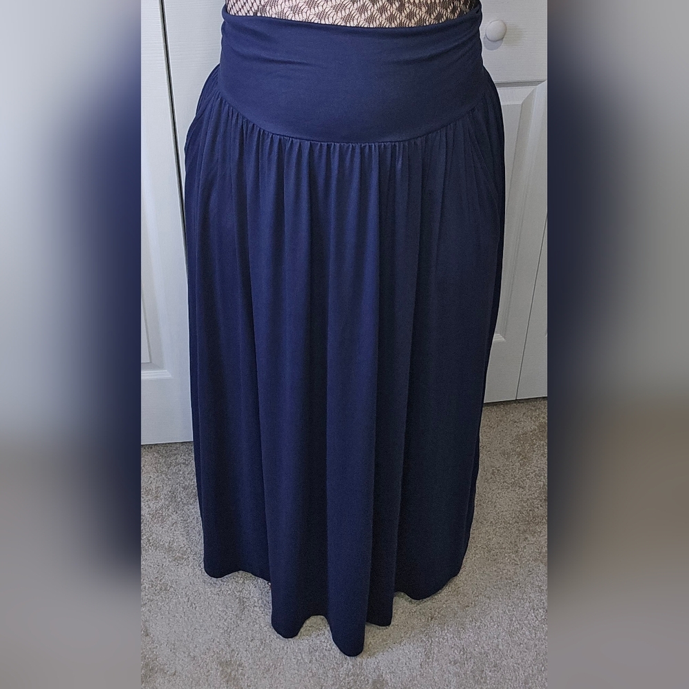 Navy Blue Women's Maxi Skirt With  Pockets XXL